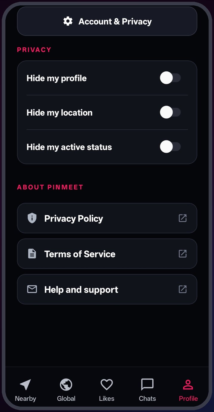 The privacy settings screen